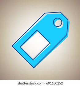 Price tag sign. Vector. Sky blue icon with defected blue contour on beige background.