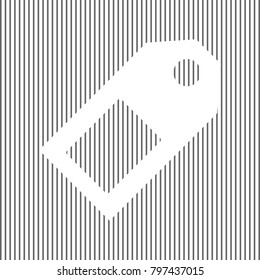 Price tag sign. Vector. White icon on grayish striped background. Optical illusion.