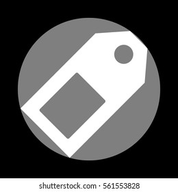 Price tag sign. White icon in gray circle at black background. Circumscribed circle. Circumcircle.