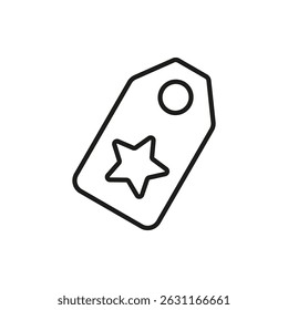 Price Tag With Star Line Icon. Special Offer, Premium Quality, And Featured Product Outline Symbol. Retail Marketing And Promotion. Editable Stroke. Isolated Vector Illustration.