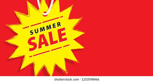 Price tag summer promotion website horizontal banner heading design on price tag yellow sun shape vector for banner or poster. Sale and Discounts Concept.