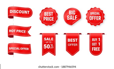 Price Tag Vector Collection. Ribbon Sale Label Special Offers For Discounts On Product Prices.
