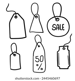 Price tag vector icon in doodle style. Symbol in simple design. Cartoon object hand drawn isolated on white background.