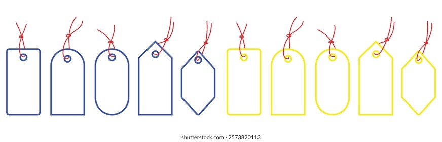 Price tag. Vector icon tag . minimalist line art style. Blank black paper price tags or gift tags of various shapes. Discount tags icon shapes of various shapes with rope for store. Design eps 10