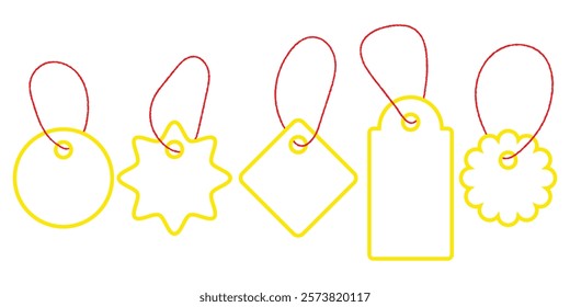 Price tag. Vector icon tag . minimalist line art style. Blank black paper price tags or gift tags of various shapes. Discount tags icon shapes of various shapes with rope for store. Design eps 10