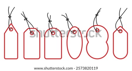 Price tag. Vector icon tag . minimalist line art style. Blank black paper price tags or gift tags of various shapes. Discount tags icon shapes of various shapes with rope for store. Design eps 10