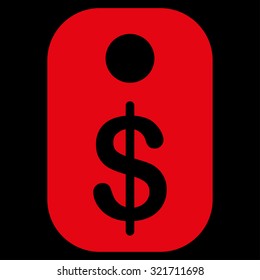 Price Tag vector icon. Style is flat symbol, red color, rounded angles, black background.