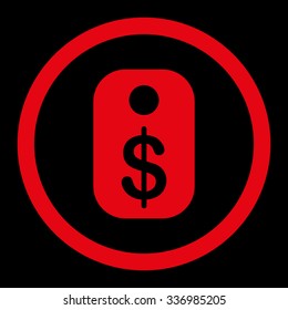 Price Tag vector icon. Style is flat rounded symbol, red color, rounded angles, black background.