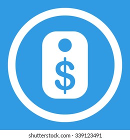 Price Tag vector icon. Style is flat rounded symbol, white color, rounded angles, blue background.