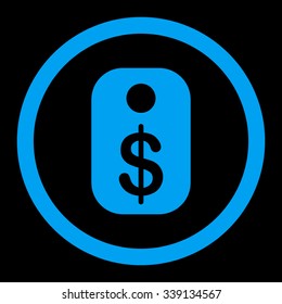 Price Tag vector icon. Style is flat rounded symbol, blue color, rounded angles, black background.