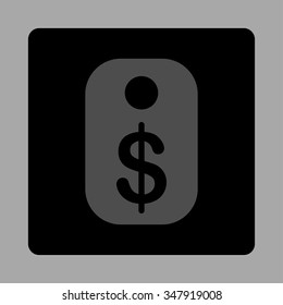 Price Tag vector icon. Style is flat rounded square button, gray and black colors, silver background.