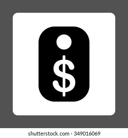 Price Tag vector icon. Style is flat rounded square button, black and white colors, gray background.