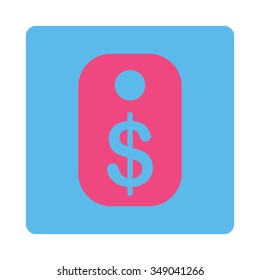 Price Tag vector icon. Style is flat rounded square button, pink and blue colors, white background.