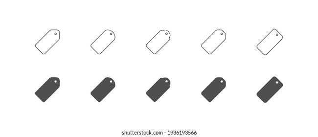 Price tag vector label icon set in flat and linear simple style, empty design coupon, store business symbol collection.
