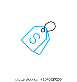 Price tag vector thin line stroke icon. Price tag outline illustration, linear sign, symbol concept.