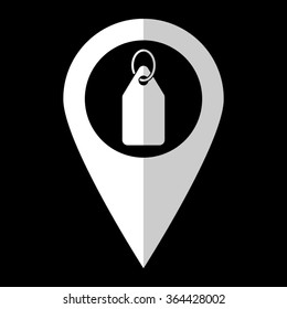 Price tag - white vector icon;  map pointer