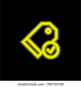 Price tag yellow glowing neon ui ux icon. Glowing sign logo vector