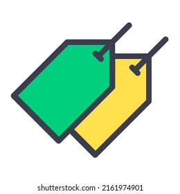 Price tag in yellow and green color filled icon. Tag, discount, promotion, label