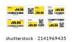 Price tags with barcode and qr code, stickers template for retail store, vector illustration