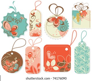 Price tags collection: flowers and hearts decorations