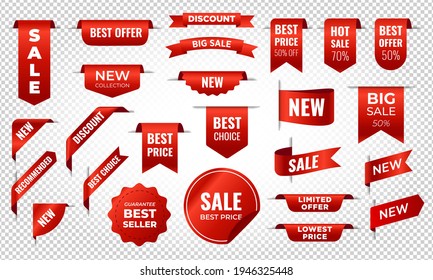 Price tags collection. Ribbon sale banners isolated. New collection offers. Vector Illustration eps 10