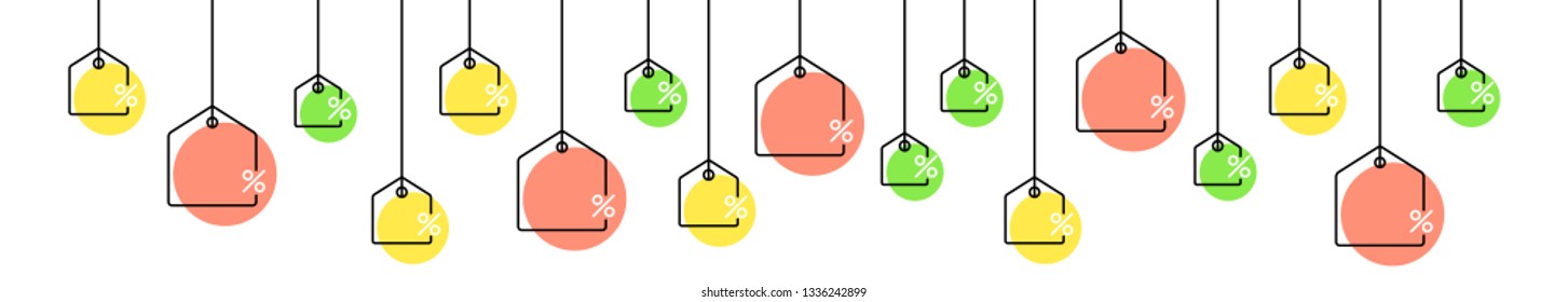 Price tags and discounts. Vector horizontal banner.