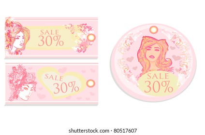 Price Tags With Fashion Girls vector set