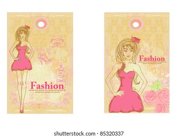 Price Tags With Fashion Girls vector set