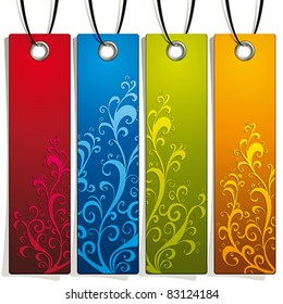 Price tags with floral elements.