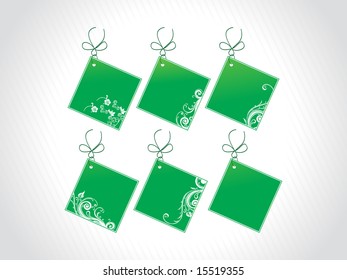 price tags with floral elements, green