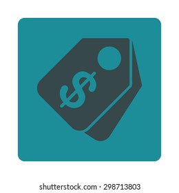 Price Tags icon from Commerce Buttons OverColor Set. Vector style is soft blue colors, flat square rounded button, white background.