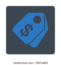 Price Tags icon from Commerce Buttons OverColor Set. Vector style is smooth blue colors, flat square rounded button, white background.