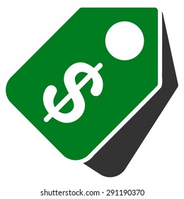 Price Tags icon from Commerce Set. Vector style: bicolor flat symbol, green and gray colors, rounded angles, white background.