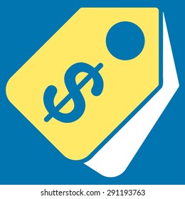 Price Tags icon from Commerce Set. Vector style: bicolor flat symbol, yellow and white colors, rounded angles, blue background.