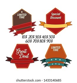 Price tags label with sale and discount text in different shapes for end of season store promotion. Vector illustration