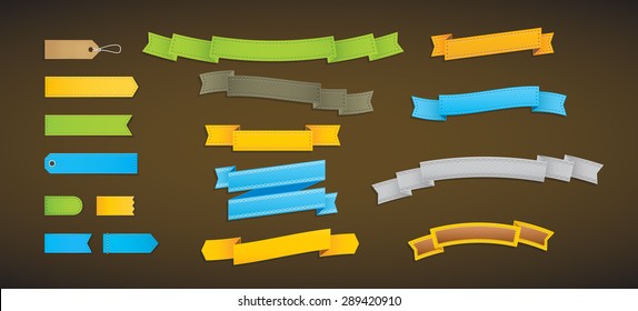 Price tags, labels and ribbons. Price tags, labels and ribbons of various shapes and colors.