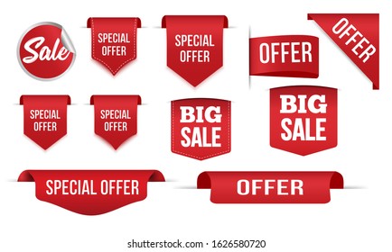 Price Tags . Ribbon And Tag Sale Banners. Spesial Offers. 3d Labels And Badges Isolated Vector Collection