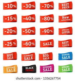 Etiquetas De Precios Establecidas Con Malla De Gradiente, Ilustración De Vectores