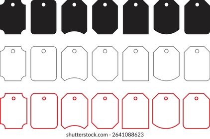 Price tags. Set of icons for sale or luggage. Large Collection of labels. Vector outline labels illustration isolated on white background, Customize and download transparent icon set