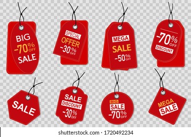 Price tags set. Red sale banners, labels, stickers, tags. Vector illustration