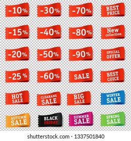 Etiquetas De Precios Establecer Un Fondo Transparente Con Malla De Gradiente, Ilustración De Vectores