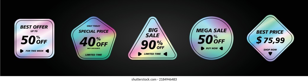 price tags sticker holographic. holographic sticker for preview tags, labels, vector illustration