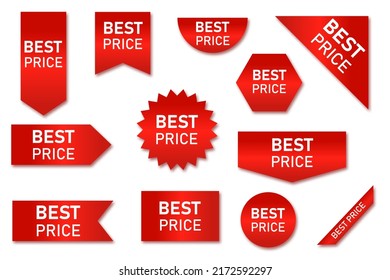 Price tags vector collection. Red ribbons, tags and stickers. Vector illustration. Best price offers.