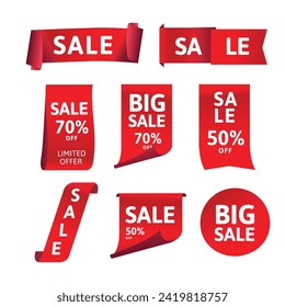 Price tags vector collection. Red ribbons, tags, and stickers. Vector illustration.