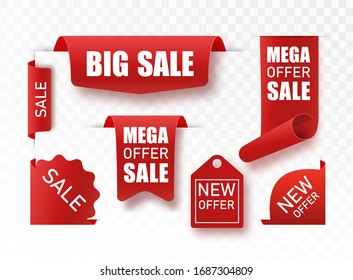 Price tags vector collection. Ribbon sale banners isolated. New collection dig mega sale offers. Vector illusration EPS 10