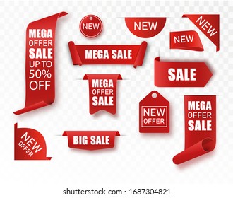 Price tags vector collection. Ribbon sale banners isolated. New collection dig mega sale offers. Vector illusration EPS 10