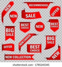 Price tags vector collection. Ribbon sale banners isolated. New collection offers. Big sale  badges.