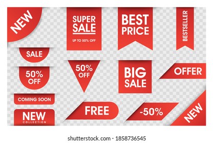 Price tags vector collection. Ribbon sale banners isolated. New collection offers. Labels or badges. banners for adwertising.