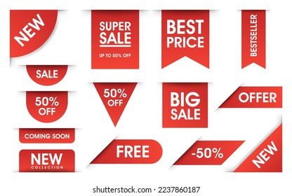 Price tags vector collection. Ribbon sale banners isolated. New collection offers. Big set.