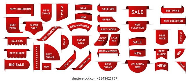 Price tags vector collection. Ribbon sale banners. Best choice, order now, special offer, new. Isolated